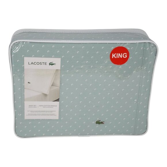 Lacoste King Cotton Percale Sheet Set Moon Print Aqua Green Light Weight - Picture 9 of 11
